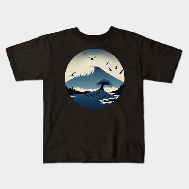 Mountain and Birds scenery Japan Art Kids T-Shirt by i2studio